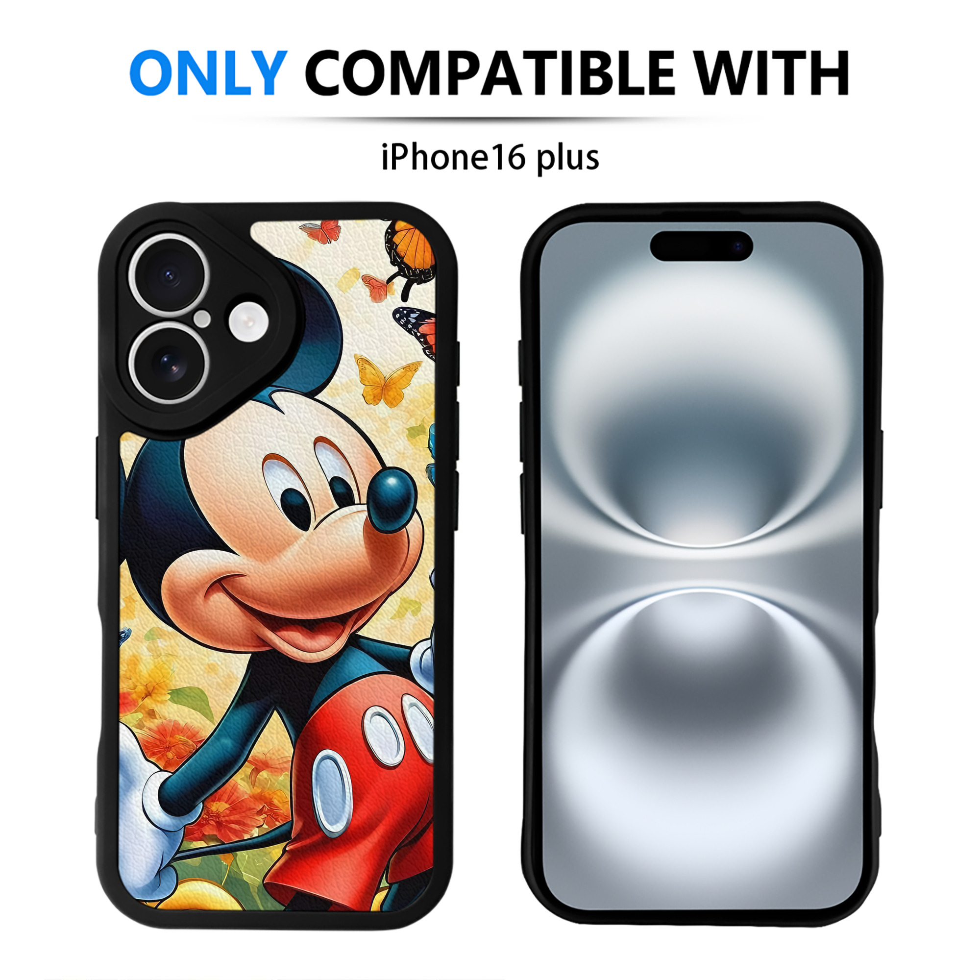 （画像用） ミッキーマウス Mickey Mouse 【iPhone 16シリーズ対応】シリコンスマホケース（レザー調） 材質：シリコン